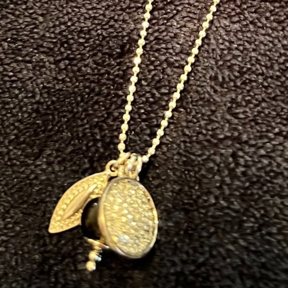 LOFT Silver Tone Charm Necklace w/Black Bead, Rhinestone Disk - 16 -18 inc… - Picture 3 of 4